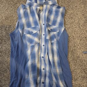 Christopher & Banks Blue Plaid Button-Up Top